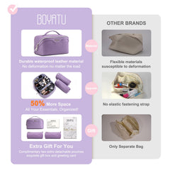 BOYATU vegan leather waterproof cosmetic bag L01 purple texture highlights durable protection.