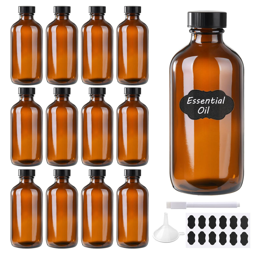 BPFY 8 oz amber Boston bottle with cap ready for vanilla extract storage