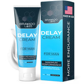 Bravado Labs Premium Delay Cream bottle with quick-absorb formula for discreet intimacy.