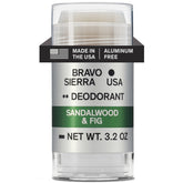 Bravo Sierra deodorant bottle front with sandalwood-fig scent for daily freshness.