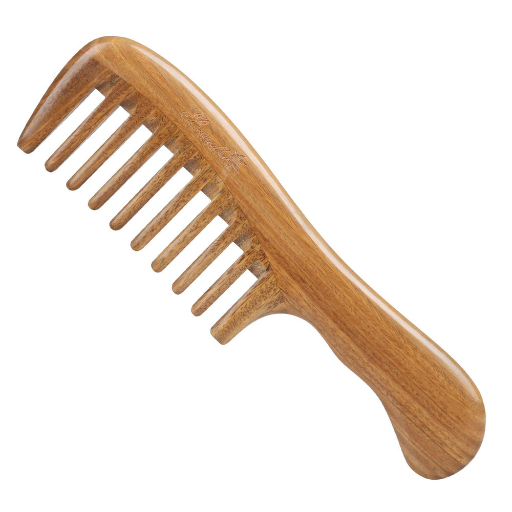 Breezelike sandalwood hair comb closeup showing smooth teeth for gentle detangling