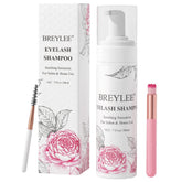 BREYLEE eyelash-extension cleanser bottle shows 200ml capacity for daily lash care.