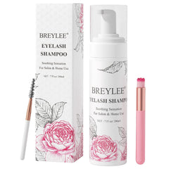 BREYLEE eyelash-extension cleanser bottle shows 200ml capacity for daily lash care.