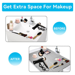 BRIAN & DANY makeup mat sink cover open storage demonstrates organized makeup tools