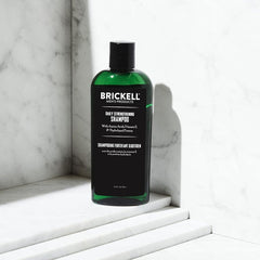 Brickell Daily Strengthening Shampoo aloe vera closeup emphasizes nourishing vitamins for hair vitality.