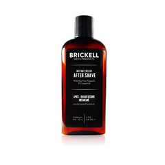 Brickell Instant Relief Aftershave bottle demonstrates soothing post-shave care.