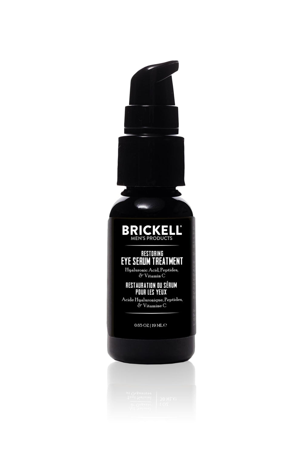 Brickell Men's Dark Circle Serum bottle for reducing dark circles and puffiness around the eyes.