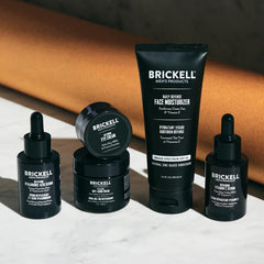 Brickell Men's Complete Defense SPF Facial Moisturizer bottle for all-day protection.