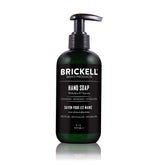 Brickell Men's Hand Soap Cedarwood Rain bottle on sink showing natural cleansing scent