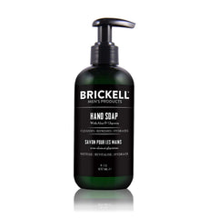 Brickell Men's Hand Soap Cedarwood Rain bottle on sink showing natural cleansing scent