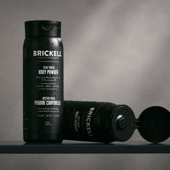 Brickell Stay Fresh powder on dry areas shows soothing, dry relief.