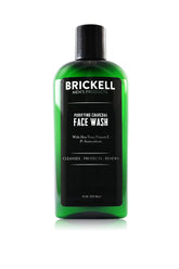 Brickell Men's Purifying Charcoal Face Wash bottle closeup highlighting a refreshing cleanse