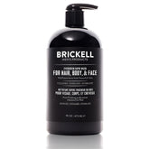 Brickell Men's Rapid Wash bottle front view shows evergreen scent for a refreshing morning routine.