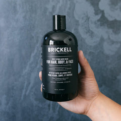 Brickell Men's Rapid Wash hair-face-body-cleanse shows versatile daily use.