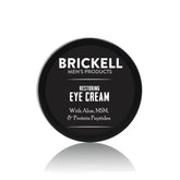 Brickell Men's Restoring Under Eye Cream tube ready for quick, unscented hydration around the eyes.