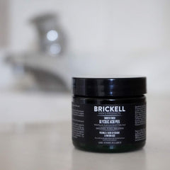 Brickell Men's Smooth Finish glycolic peel ingredients closeup featuring glycolic acid and MSM