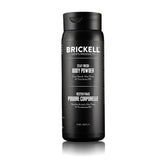 Brickell Stay Fresh Body Powder bottle demonstrates talc-free formula that absorbs sweat for dryness.