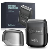 Brightup electric foil shaver top view showing compact travel design