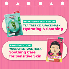 BRING GREEN Squid Game edition sheet mask application shows non-sticky, quick-absorption experience.