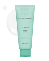 BRING GREEN Tea Tree Cica Cream packaging showcases calm, hydrating skincare for irritated skin.