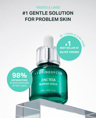 BRING GREEN Zinc Teca Serum being applied to skin demonstrates quick absorption for calm, balanced skin