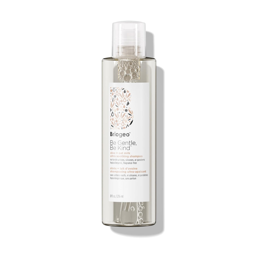 Briogeo Be Gentle Be Kind shampoo bottle highlights fragrance-free formula for sensitive scalps