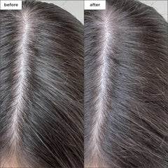 Briogeo Scalp Revival applying powder on scalp for quick refresh between washes.