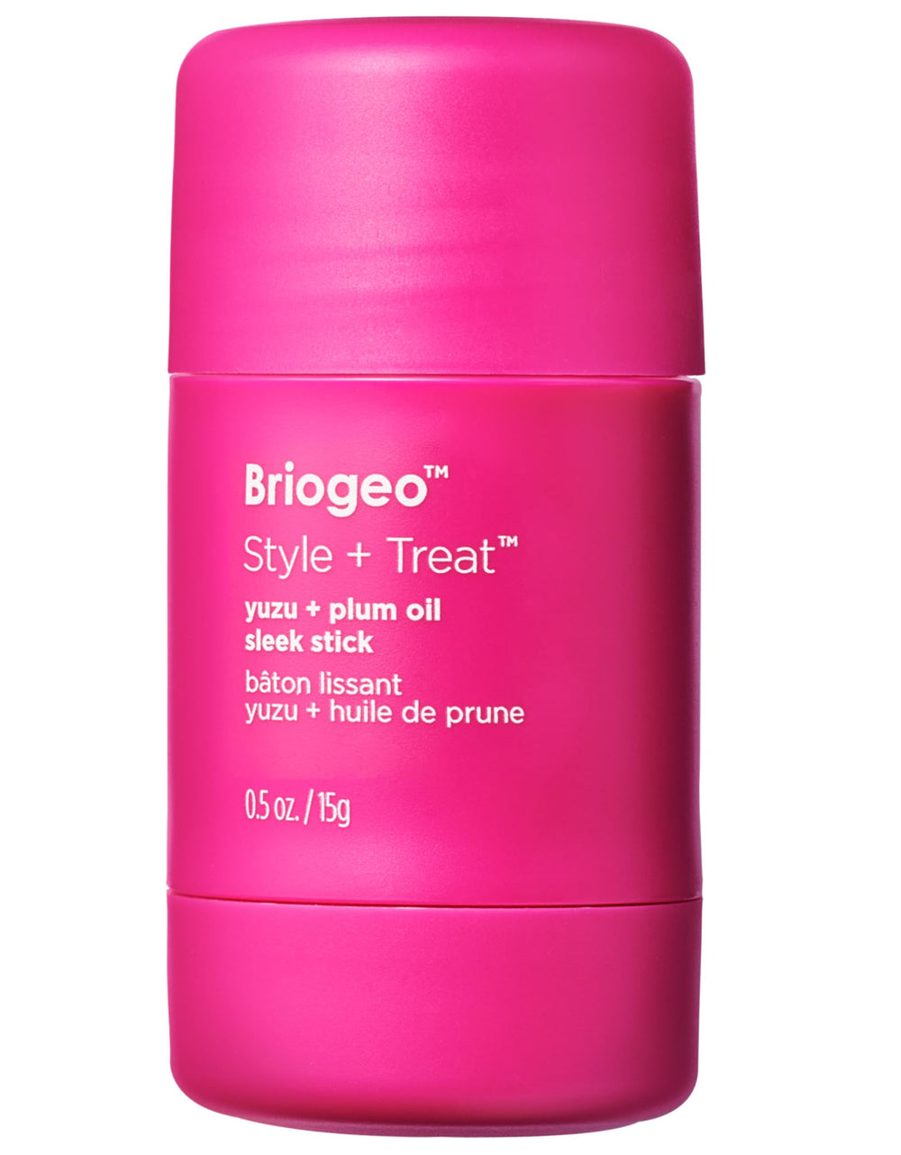 Briogeo Style + Treat Sleek Stick closeup shows compact frizz control for travel.