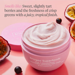 Briogeo Superfoods Acai + Passionfruit passionfruit ingredient showcase for antioxidant care