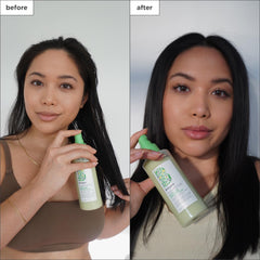 Briogeo packaging shows recyclable bottle and cruelty-free labeling.