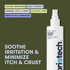 BRIOTECH Pierce Spray label close-up shows alcohol-free, fragrance-free formula