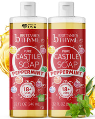 Brittanie's Thyme Pure Castile Peppermint bottle 32oz for body and home cleaning.
