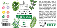 Brittanie's Thyme rosemary-peppermint castile pour shows versatile use for body and dishes.