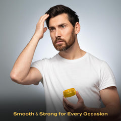 BROSH Original Pomade hair styling shot demonstrates strong hold with shine.