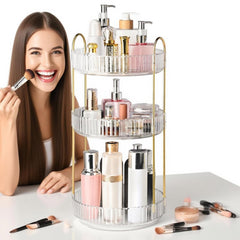Brothersbox vanity rotating organizer in clear view enhances makeup selection.