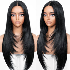 BrownBomb black wear-and-go wig front view showing natural layered silhouette for everyday style