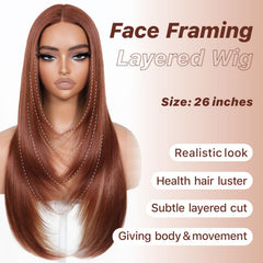 BrownBomb wig bangs with ginger highlights for vibrant, flattering framing.