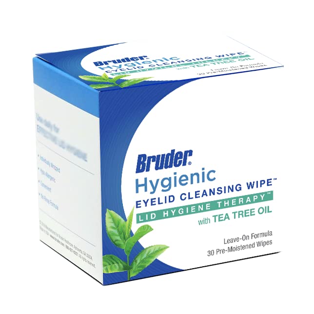 Bruder eyelid wipes with tea tree oil box-front for convenient daily eyelid cleansing.
