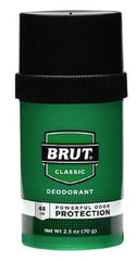 Brut deodorant round solid 2-pack application top highlights easy glide for comfortable underarms.
