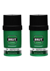 Brut deodorant round solid 2-pack packaging front shows classic scent and long-lasting protection.