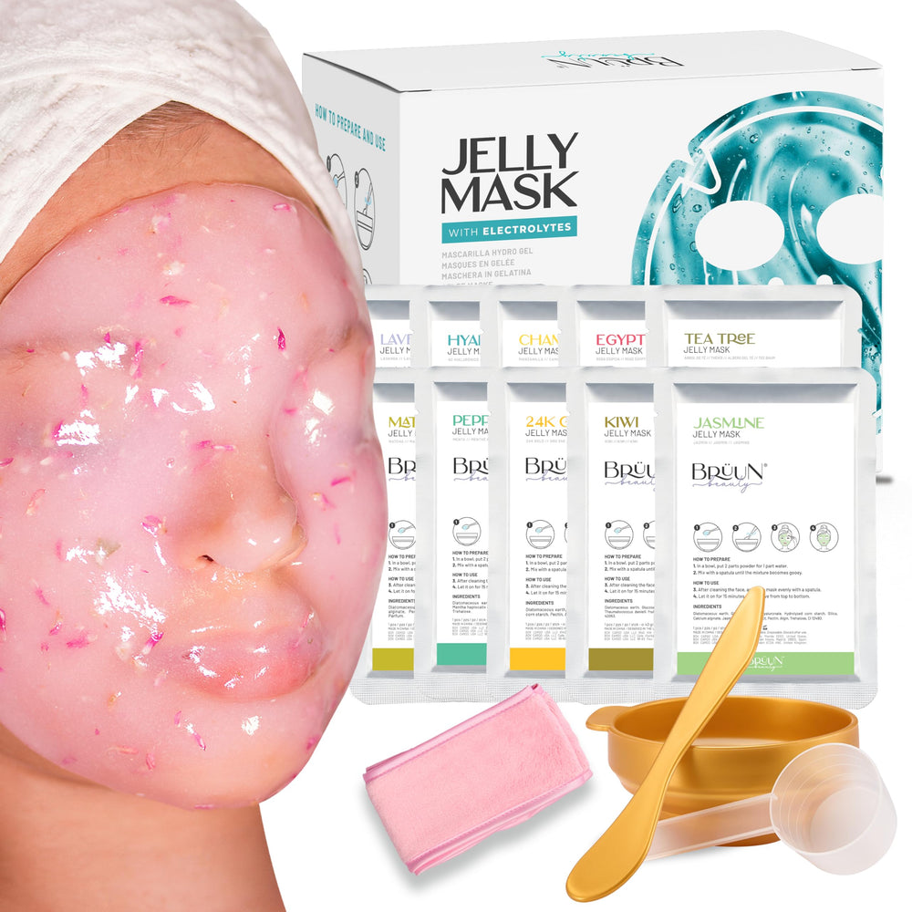 BRÜUN spa set packaging highlighting premium home-use jelly mask kit