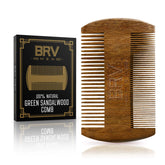BRV MEN beard comb green sandalwood dual-sided for precise grooming and natural conditioning.