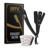 BRV MEN professional straight edge razor in black offers precise, close shaves with durable construction.