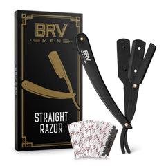 BRV MEN professional straight edge razor in black offers precise, close shaves with durable construction.