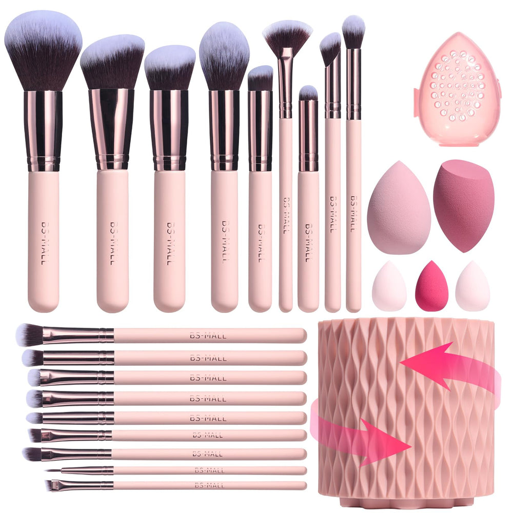BS-MALL 18-piece makeup brush set with pink wooden handles for smooth, even makeup application
