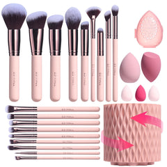 BS-MALL 18-piece makeup brush set with pink wooden handles for smooth, even makeup application