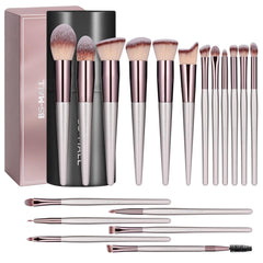 BS-MALL 18-piece makeup brush set in black case for on-the-go touch-ups.