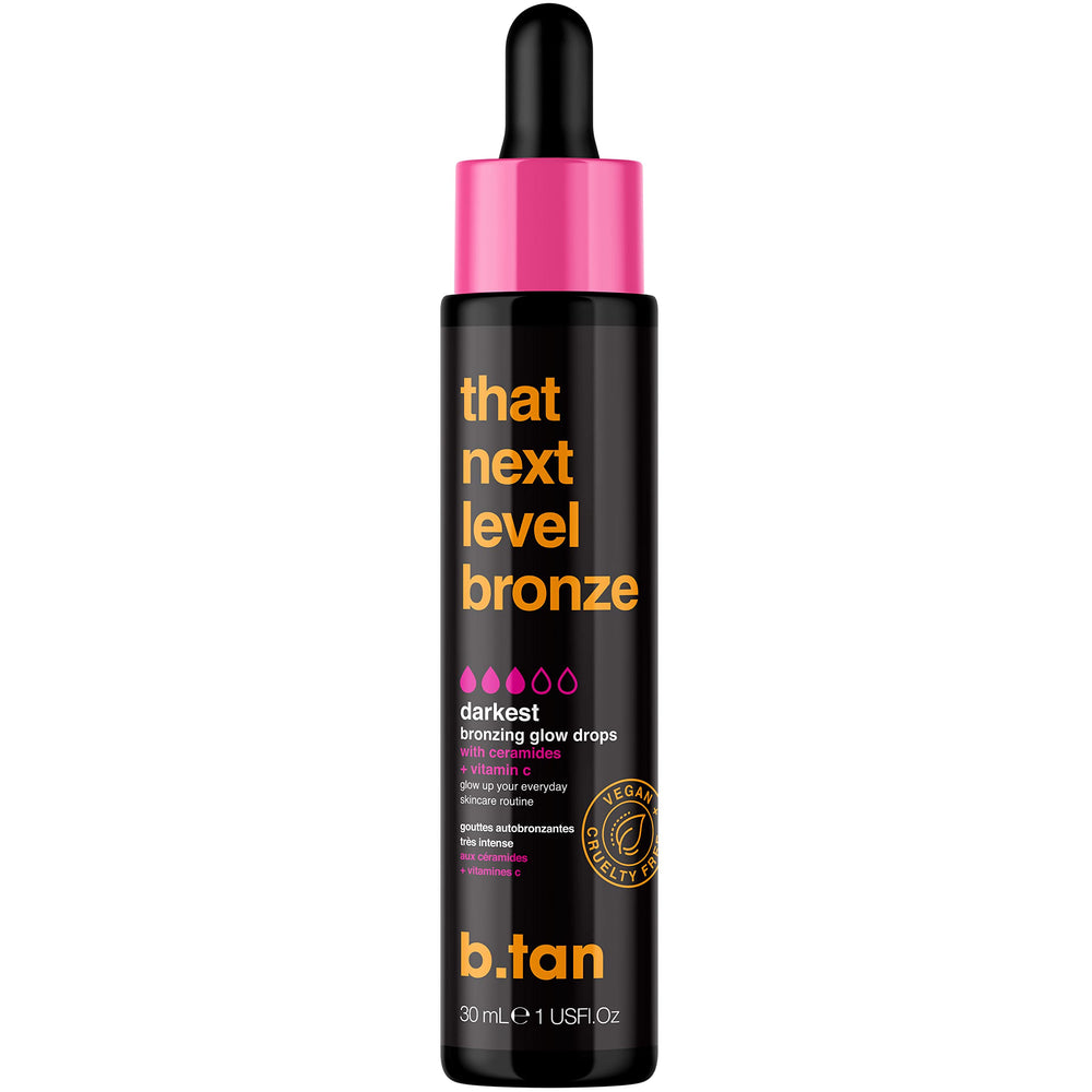 B.TAN Dark Self Tan Drops face bottle shows easy, buildable bronze for the complexion.