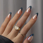 BTArtbox Black Swan french-tip nails showcase a glossy finish for salon-ready looks.