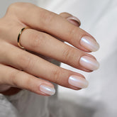 BTArtbox chrome pearl short nails closeup with glossy finish ideal for festive looks